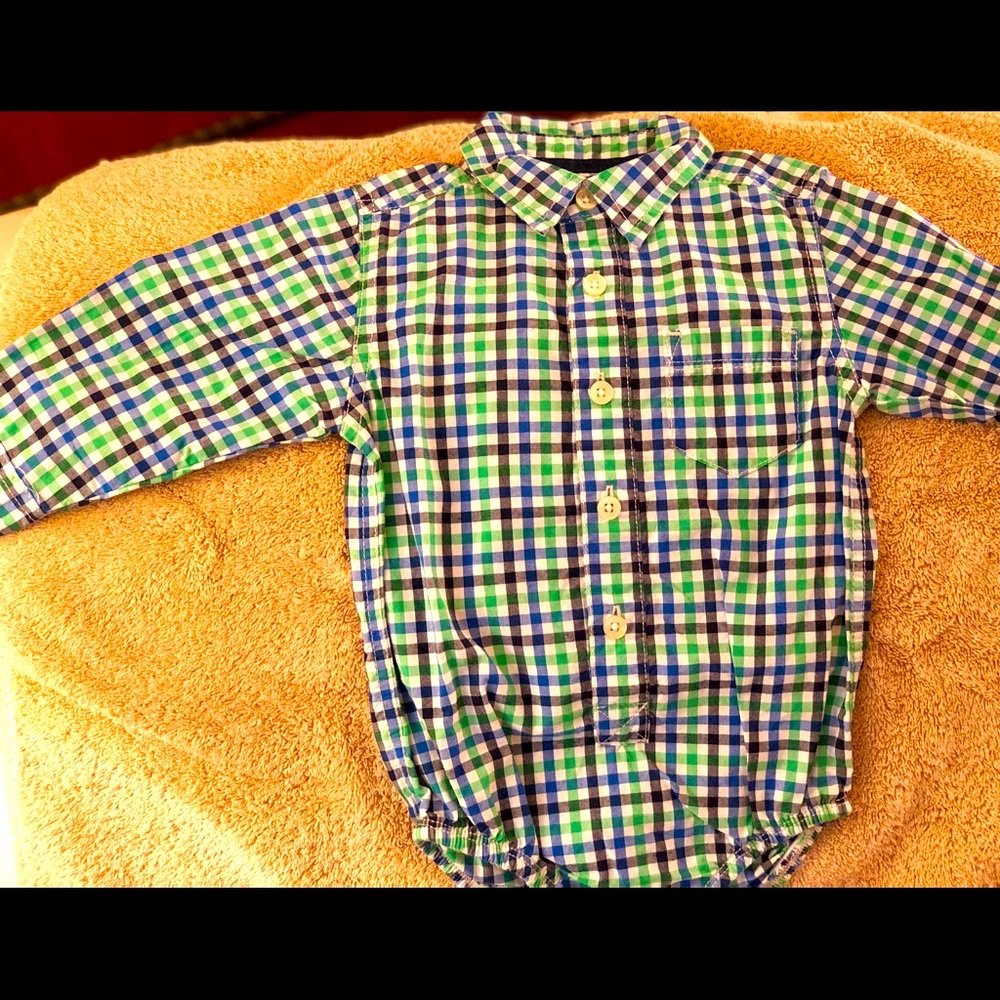 Boys Plaid Collar Shirt Bodysuit